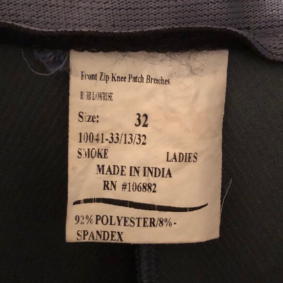 TUFFRIDER ZIP FRONT KNEE PATCH BREECHES 32 LOW RISE SMOKE GREY - Picture 7 of 7